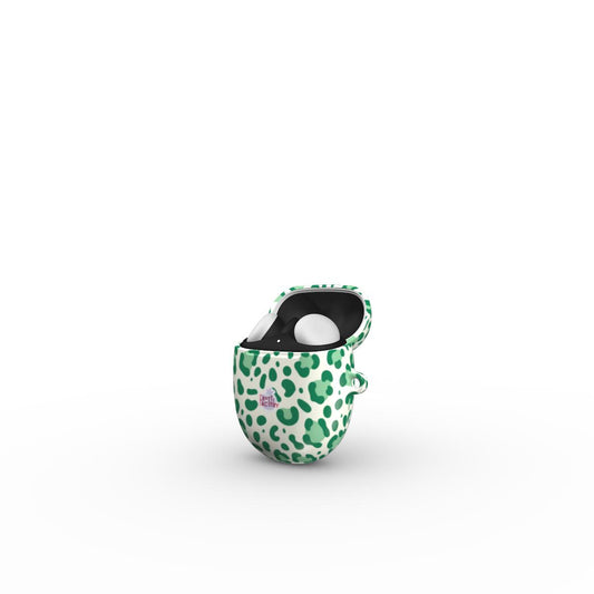Coque Google Pixel Buds motif léopard vert, vue ouverte