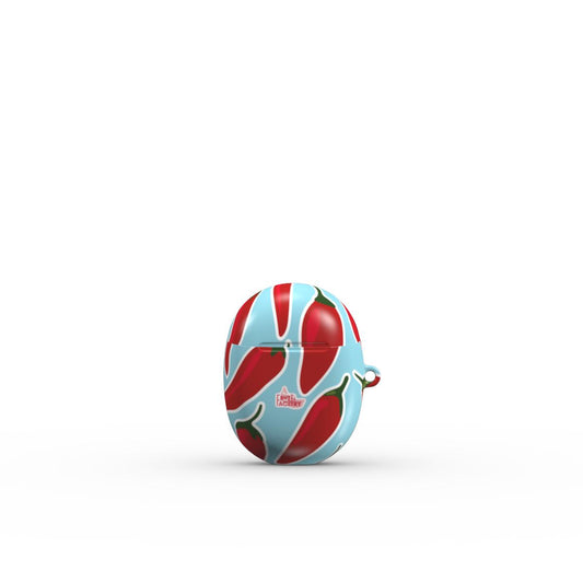 Coque Google Pixel Buds motif piment bleu, vue fermée