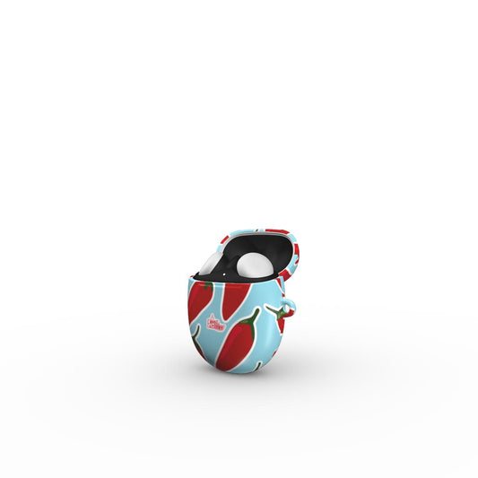 Coque Google Pixel Buds motif piment bleu, vue ouverte