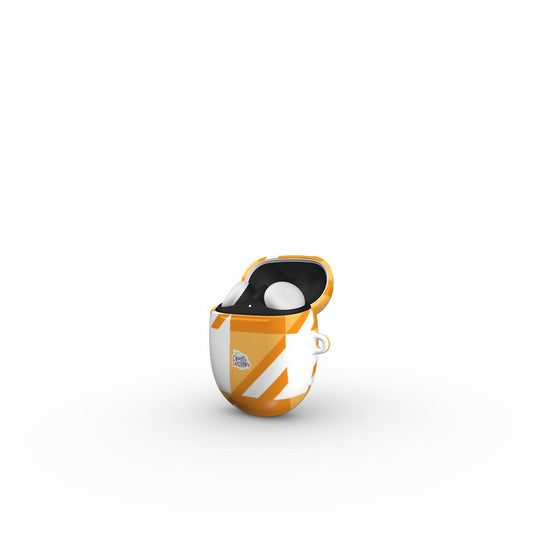Coque Google Pixel Buds motif néo-carreau Vichy orange, vue ouverte