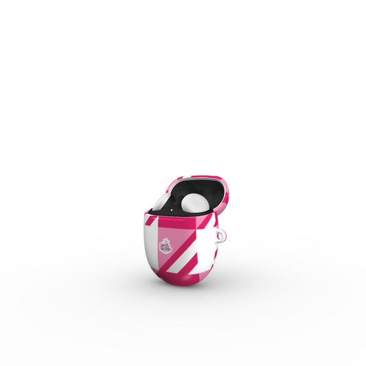 Coque Google Pixel Buds motif néo-carreau Vichy rose, vue ouverte