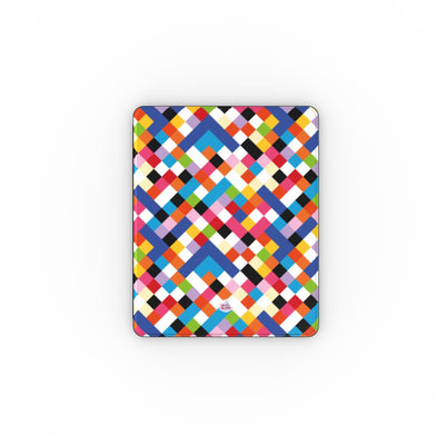 Coque iPad motif arlequin multicolore, vue de face