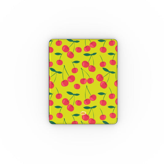 Coque iPad motif cerise vert, vue de face