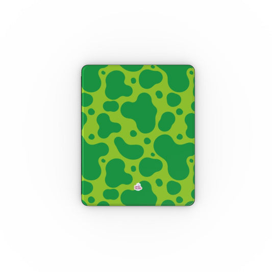 Coque iPad motif dinosaure vert, vue de face