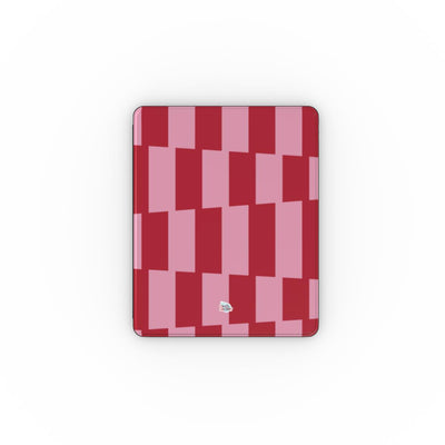 Coque iPad motif géométrique en briques décalées rose, vue de face