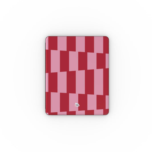 Coque iPad motif géométrique en briques décalées rose, vue de face