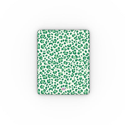 Coque iPad motif léopard vert, vue de face