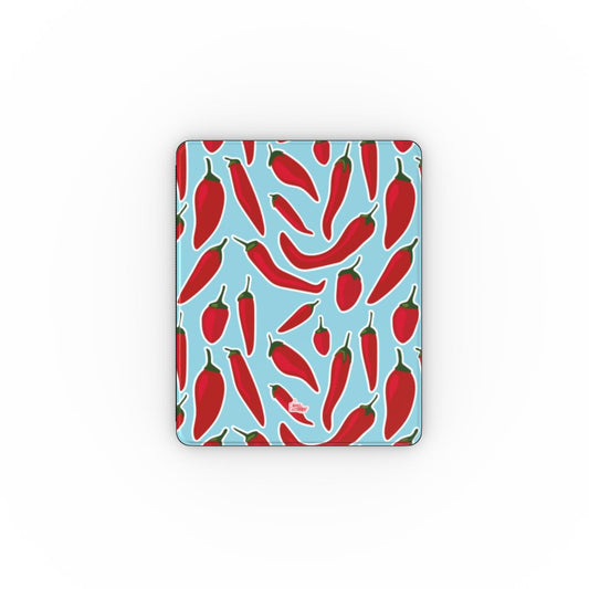 Coque iPad motif piment bleu, vue de face