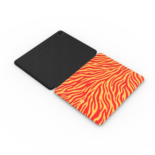 Coque iPad motif zèbre orange, iPad debout en mode support