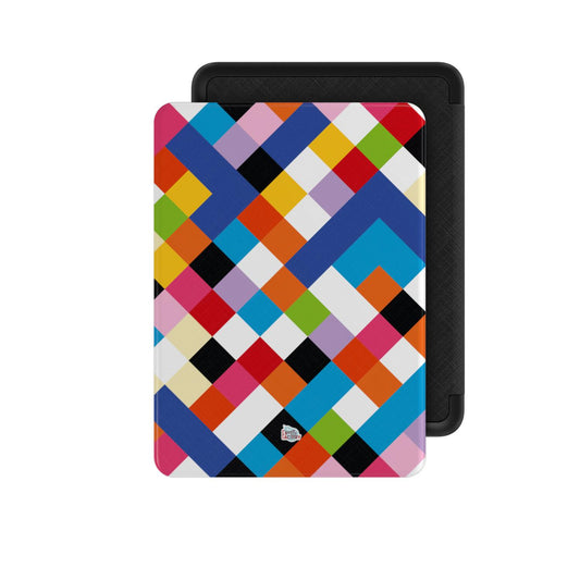 Coque Kindle motif arlequin multicolore, vue de face
