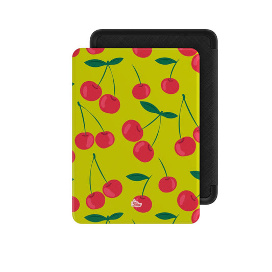 Coque Kindle motif cerise vert, vue de face