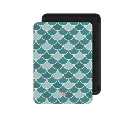 Coque Kindle motif écailles vert, vue de face