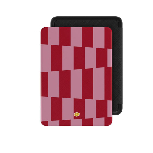 Coque Kindle motif géométrique en briques décalées rose, vue de face