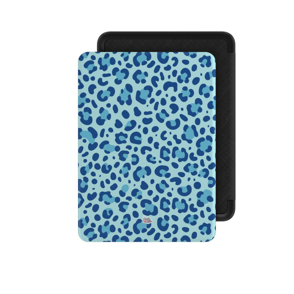 Coque Kindle motif léopard bleu, vue de face