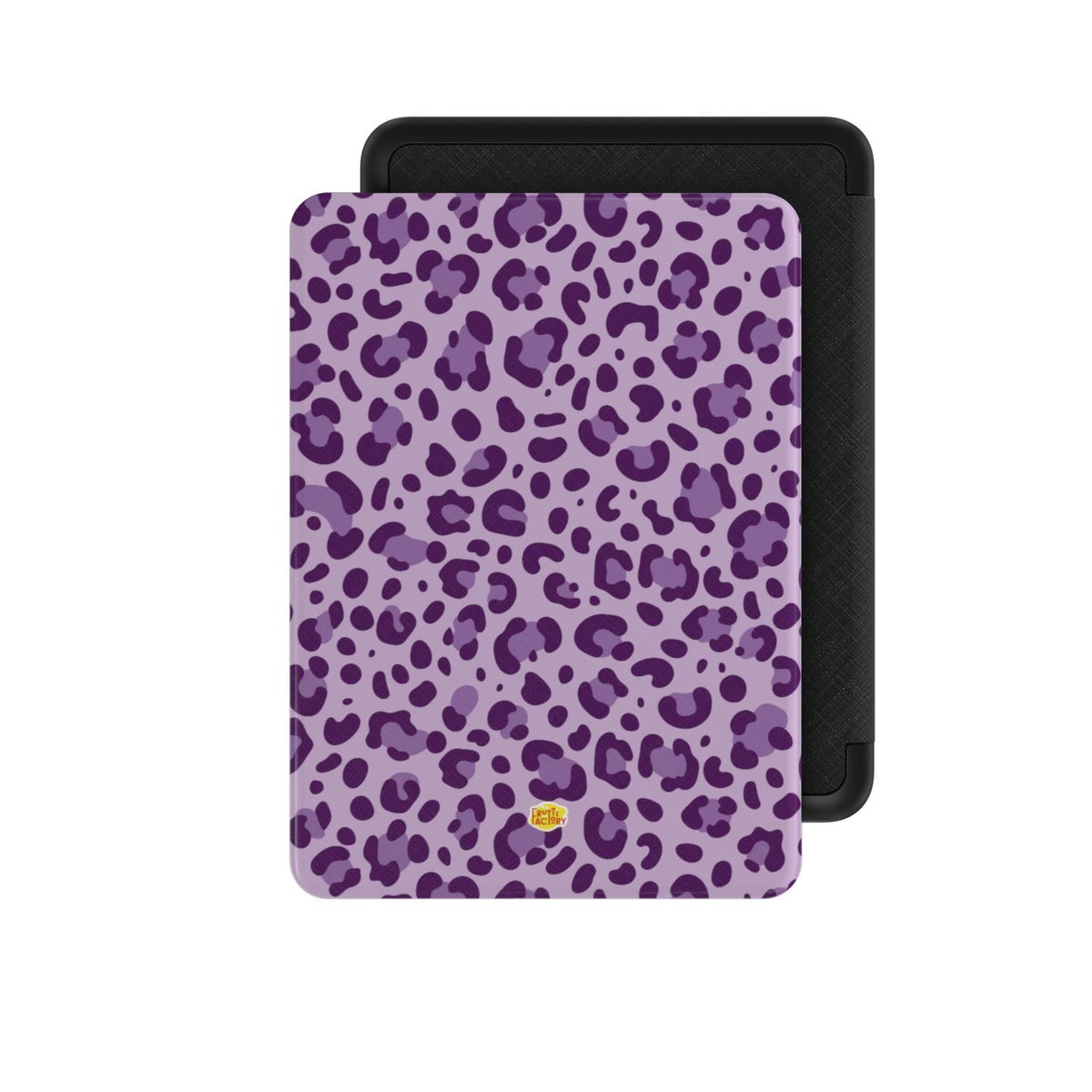 Coque Kindle motif léopard mauve, vue de face