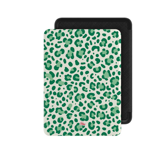 Coque Kindle motif léopard vert, vue de face
