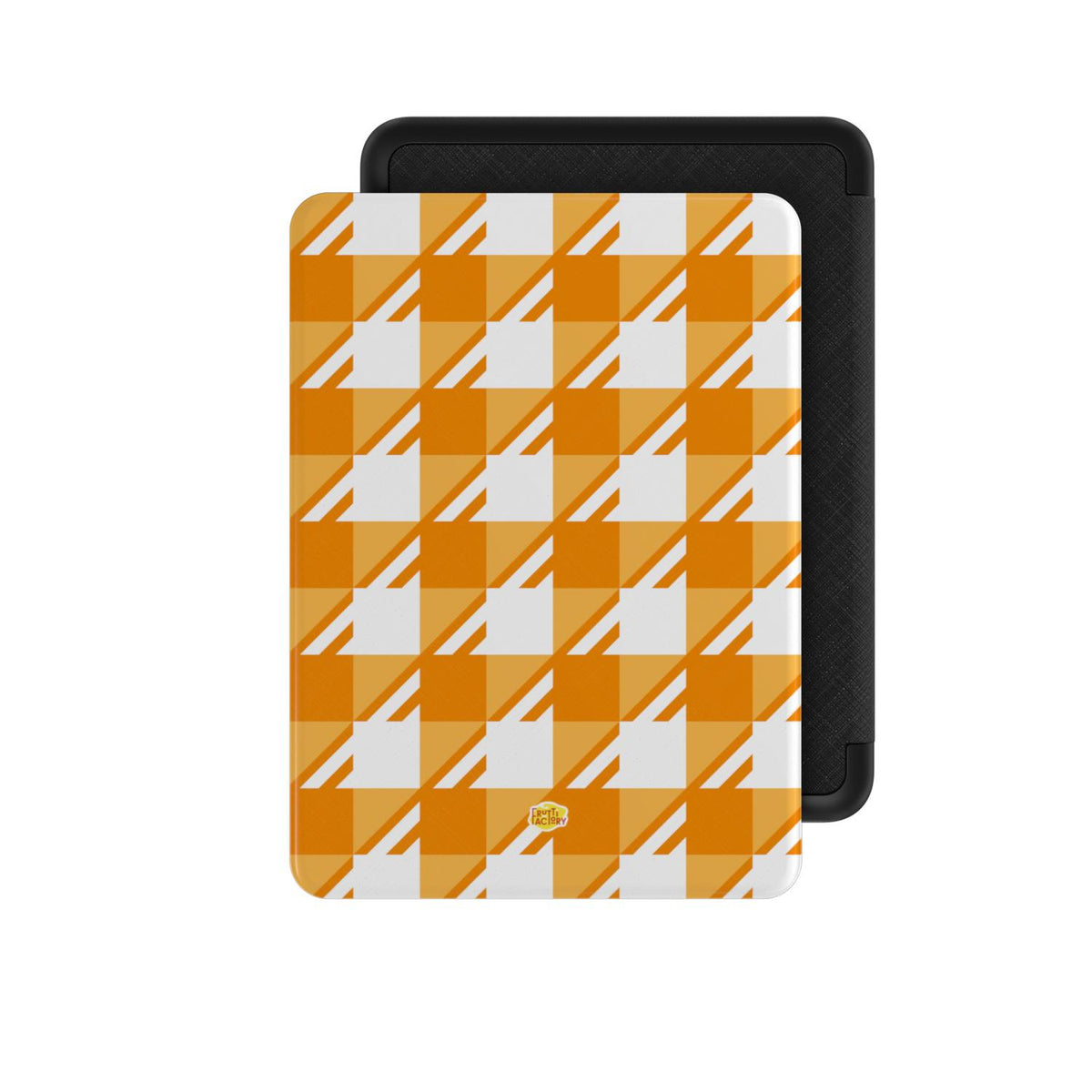 Coque Kindle motif néo-carreau Vichy orange, vue de face