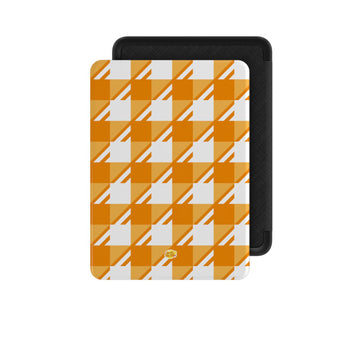 Coque Kindle motif néo-carreau Vichy orange, vue de face