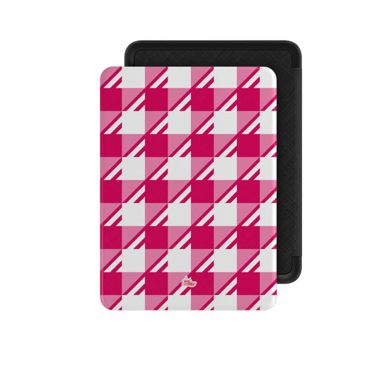 Coque Kindle motif néo-carreau Vichy rose, vue de face