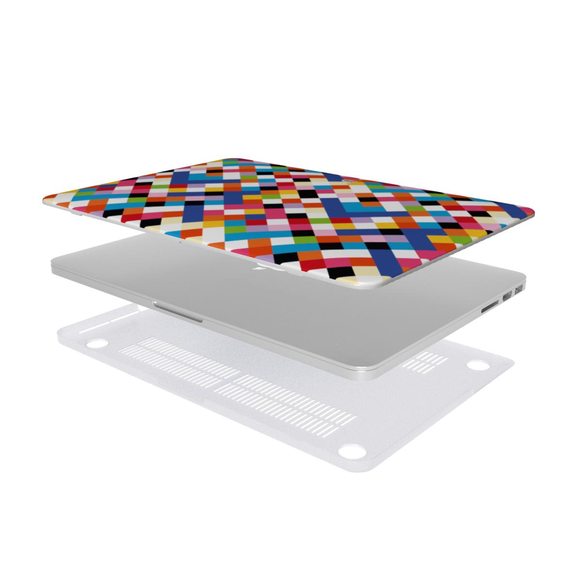 Coque MacBook motif arlequin multicolore, vue éclatée