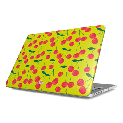 Coque MacBook motif cerise verte, vue de face
