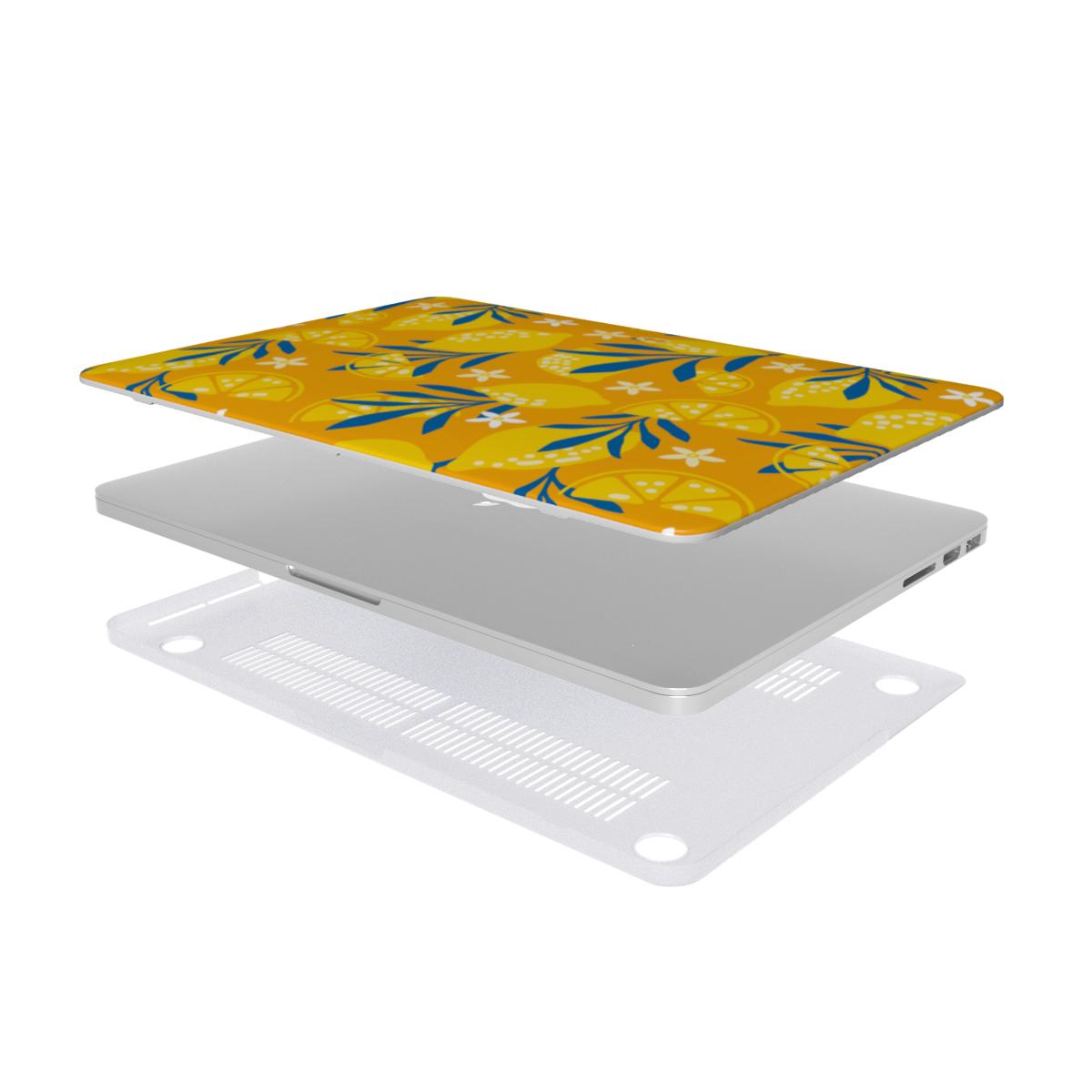 Coque MacBook motif citron jaune, vue éclatée