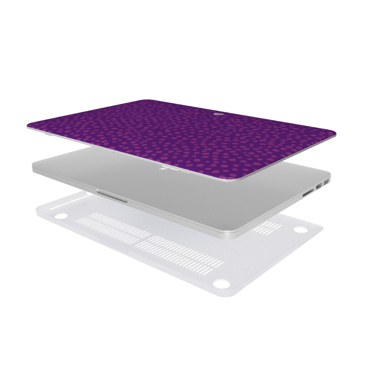 Coque MacBook motif dalmatien violette, vue éclatée