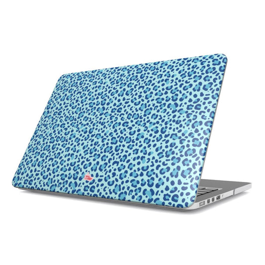 Coque MacBook motif léopard bleue, vue de face