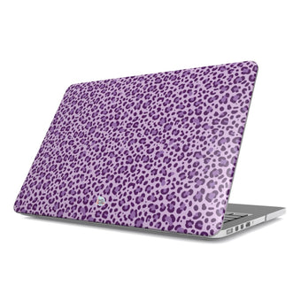 Coque MacBook motif léopard mauve, vue de face