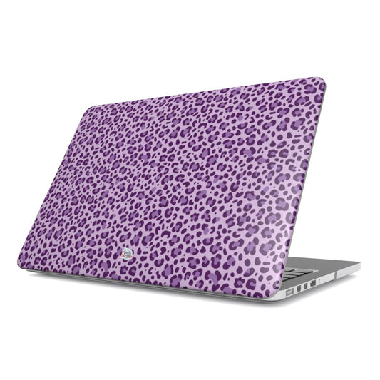 Coque MacBook motif léopard mauve, vue de face