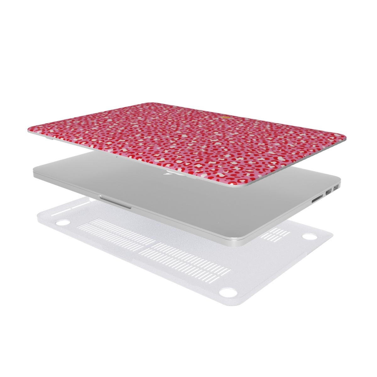 Coque MacBook motif léopard rose, vue éclatée