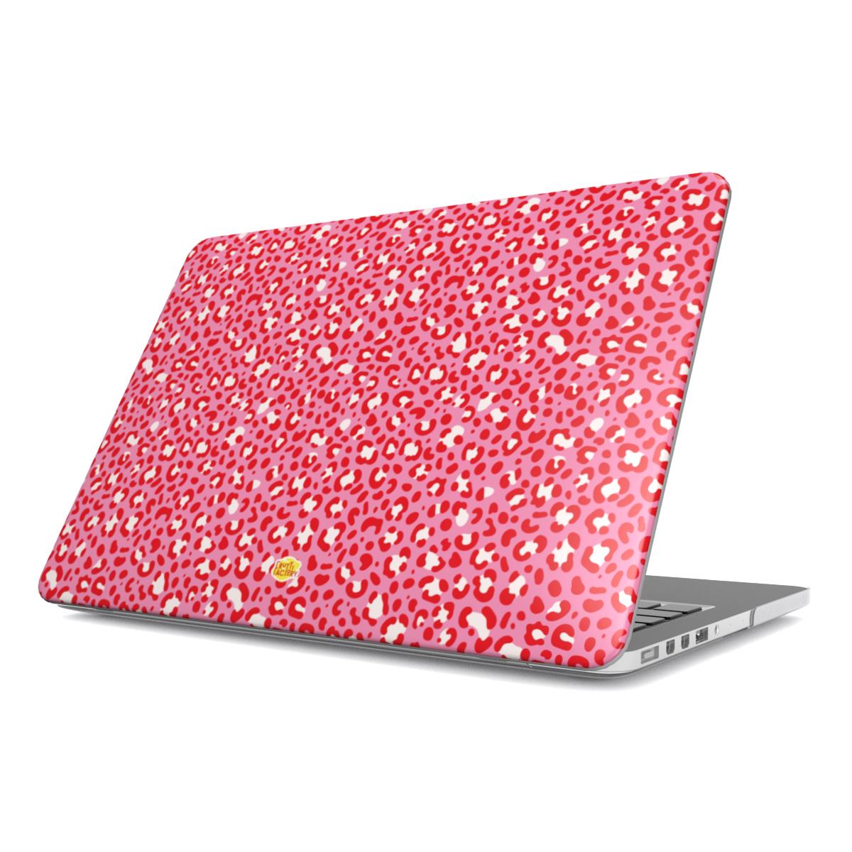 Coque MacBook motif léopard rose, vue de face