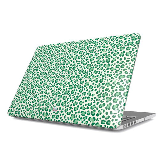Coque MacBook motif léopard verte, vue de face