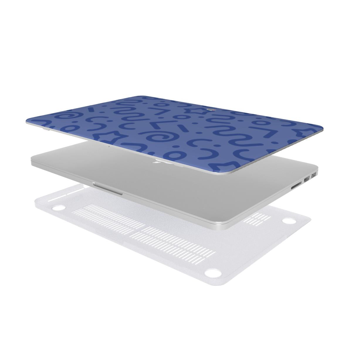 Coque MacBook motif tortillon bleue, vue éclatée