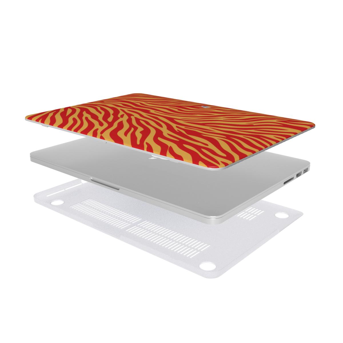 Coque MacBook motif zèbre orange, vue éclatée
