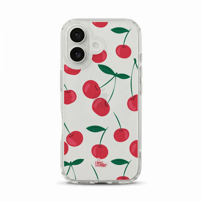 Coque transparente iPhone cerise rouge, vue de face