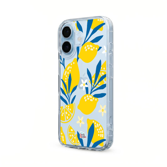 Coque transparente iPhone citron jaune, vue trois quarts