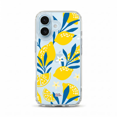 Coque transparente iPhone citron jaune, vue de face