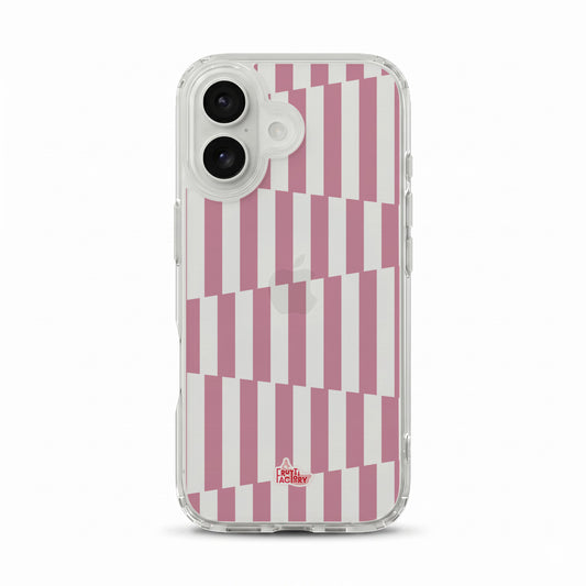 Coque transparente iPhone géométrique rose, vue de face