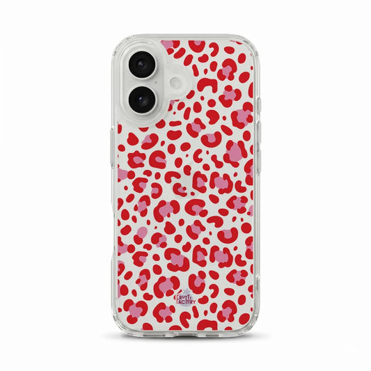 Coque transparente iPhone léopard rose, vue de face