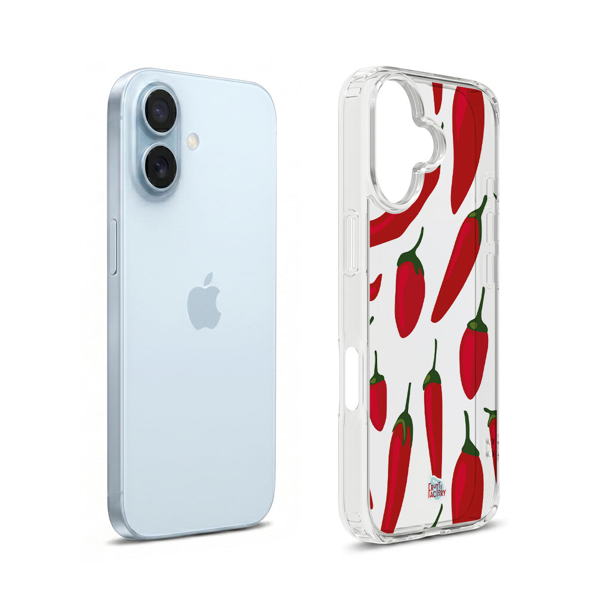 Coque transparente iPhone piment rouge, vue éclatée
