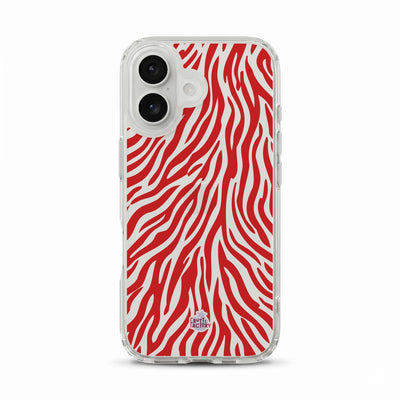 Coque transparente iPhone zèbre rouge, vue de face