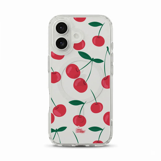 Coque transparente MagSafe iPhone cerise rouge, vue de face