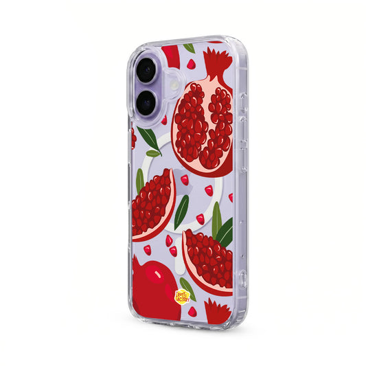 Coque transparente MagSafe iPhone grenade rouge, vue trois quarts