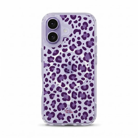 Coque transparente MagSafe iPhone léopard mauve, vue de face