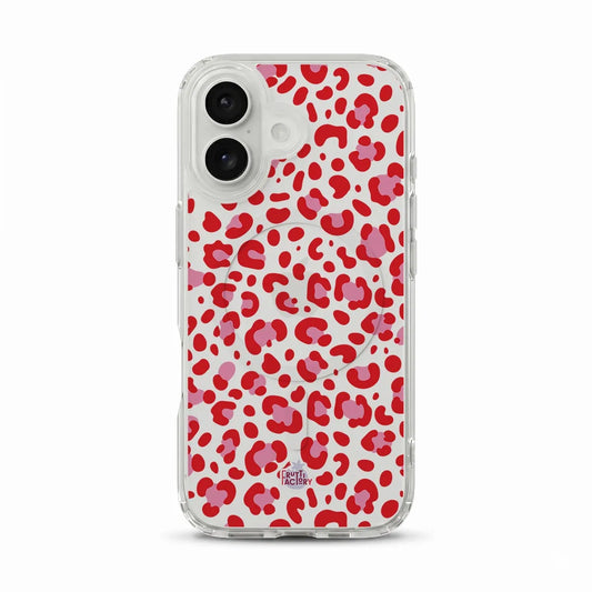 Coque transparente MagSafe iPhone léopard rose, vue de face