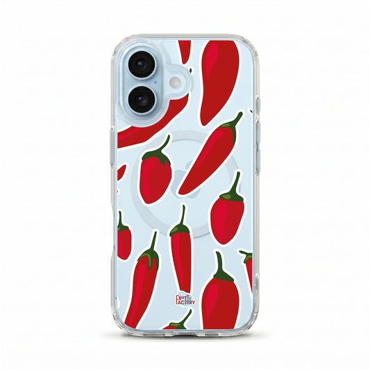 Coque transparente MagSafe iPhone piment rouge, vue de face