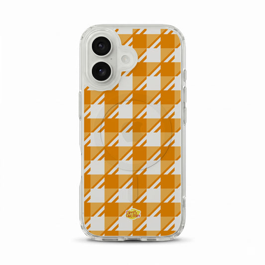 Coque transparente MagSafe iPhone Vichy orange, vue de face