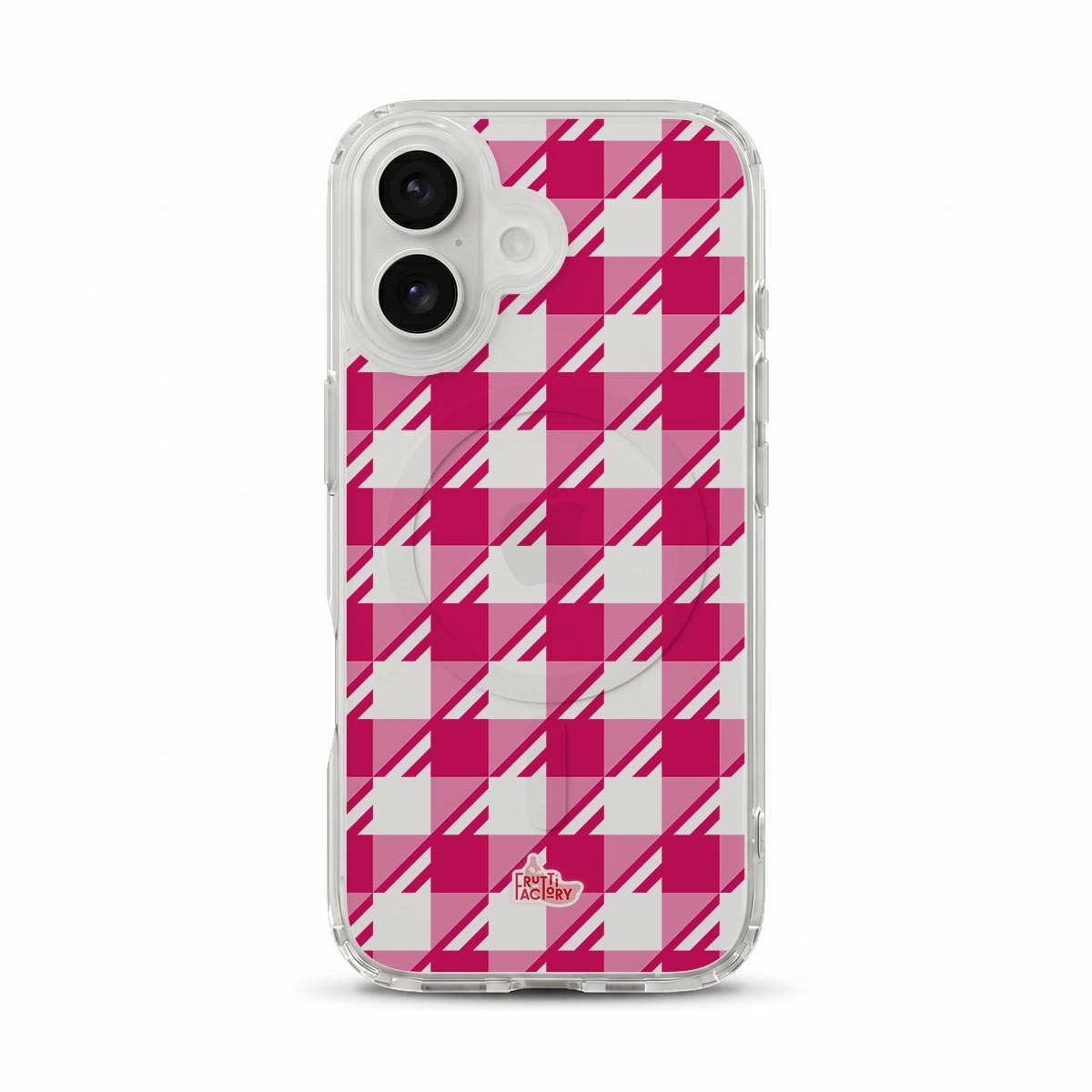Coque transparente MagSafe iPhone Vichy rose, vue de face