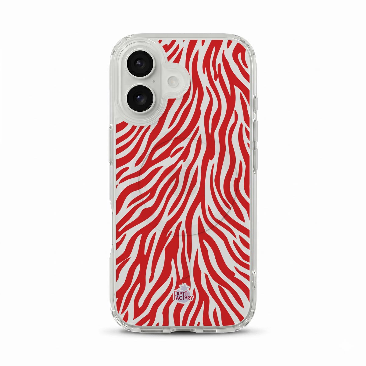 Coque transparente MagSafe iPhone zèbre rouge, vue de face